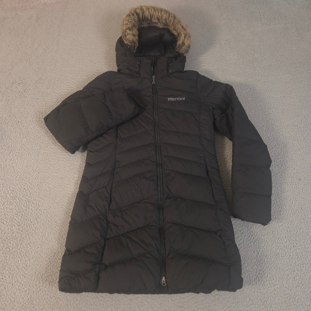 Marmot Jacket Womens S Black Montreal 700 Fill Down Faux Fur Hood Puffer Parka